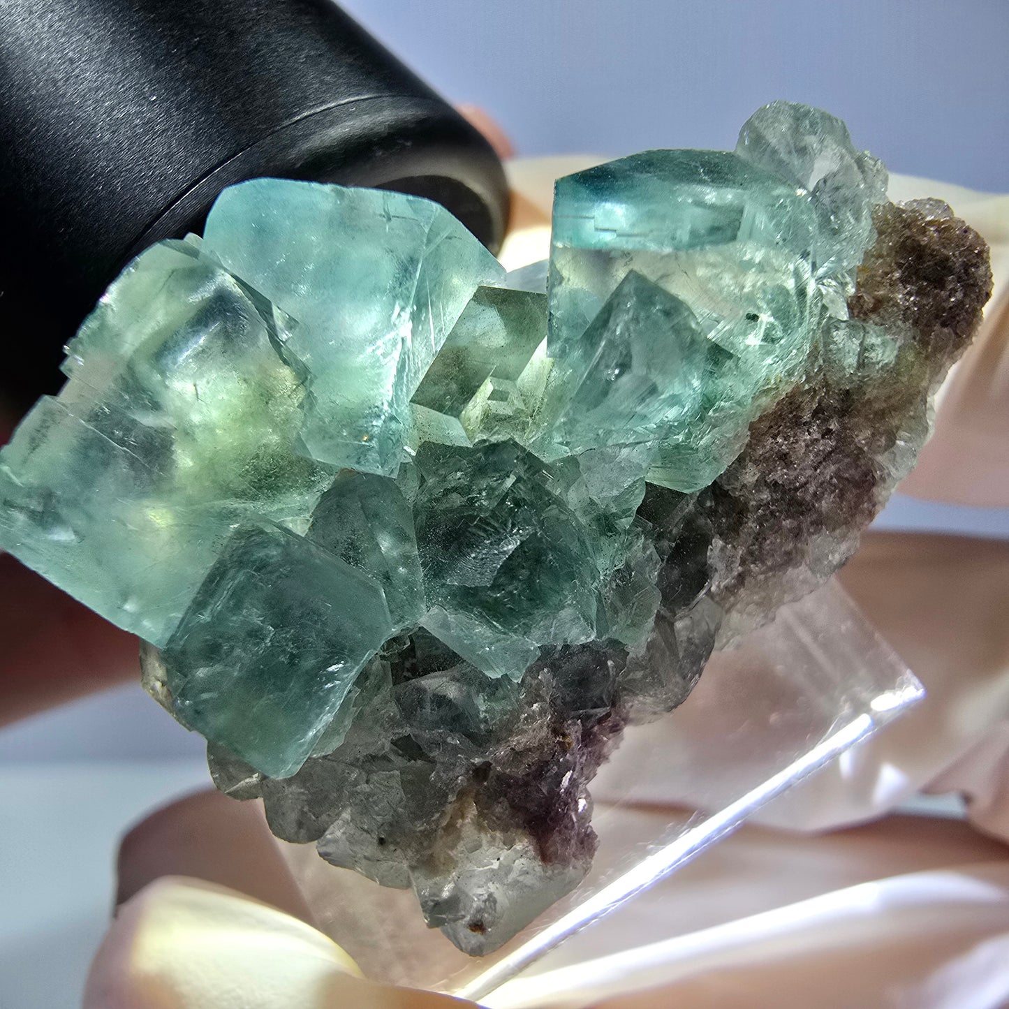 Seltene Phantom Fluorit Würfel Stufe, grün Okorusu, Namibia 34*27*21mm