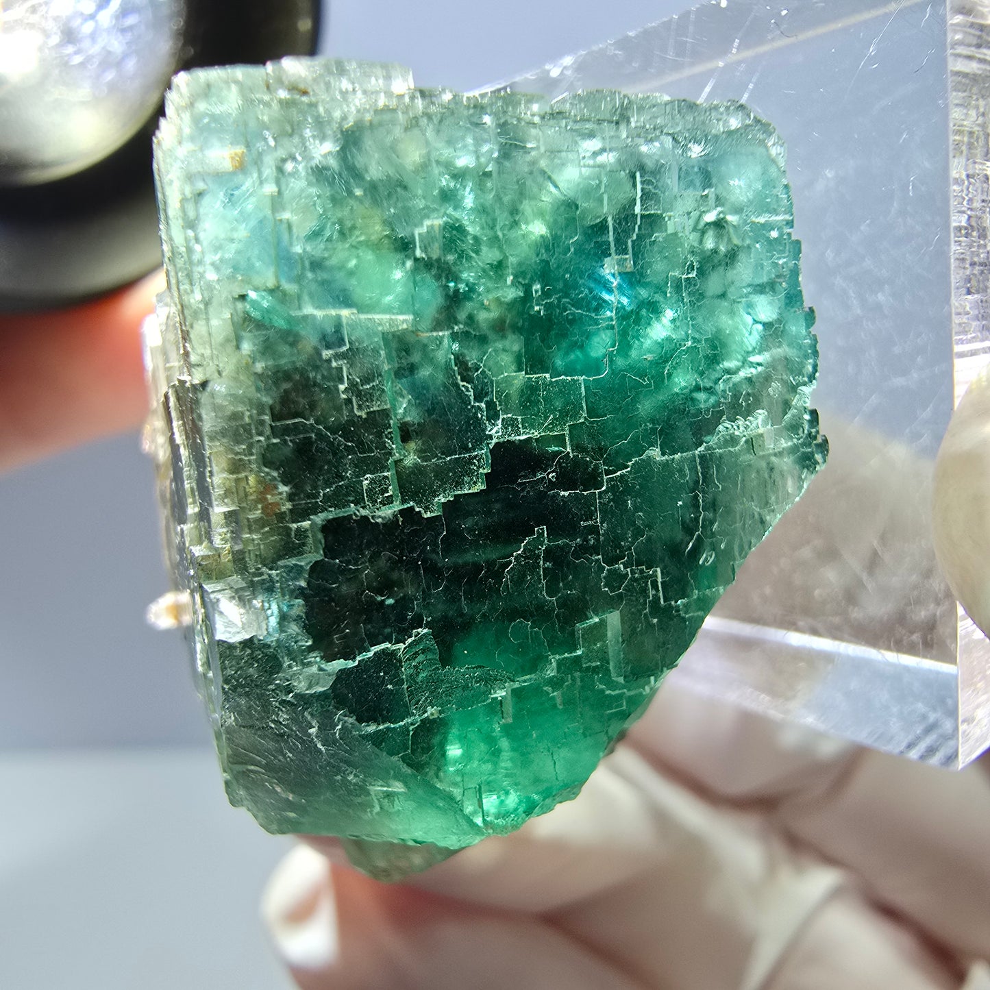 Seltene Phantom Fluorit Würfel Stufe, grün Okorusu, Namibia 34*21*21mm