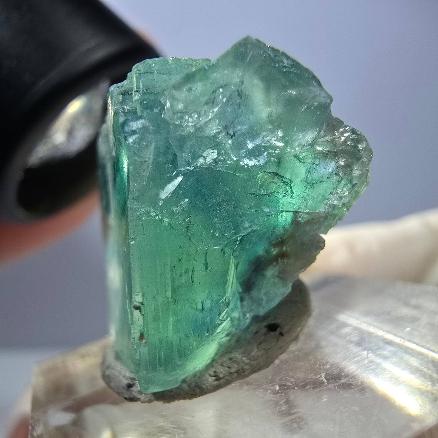 Cube de fluorite fantôme transparente parquetée, vert Okorusu, Namibie 20 x 18 x 15 mm