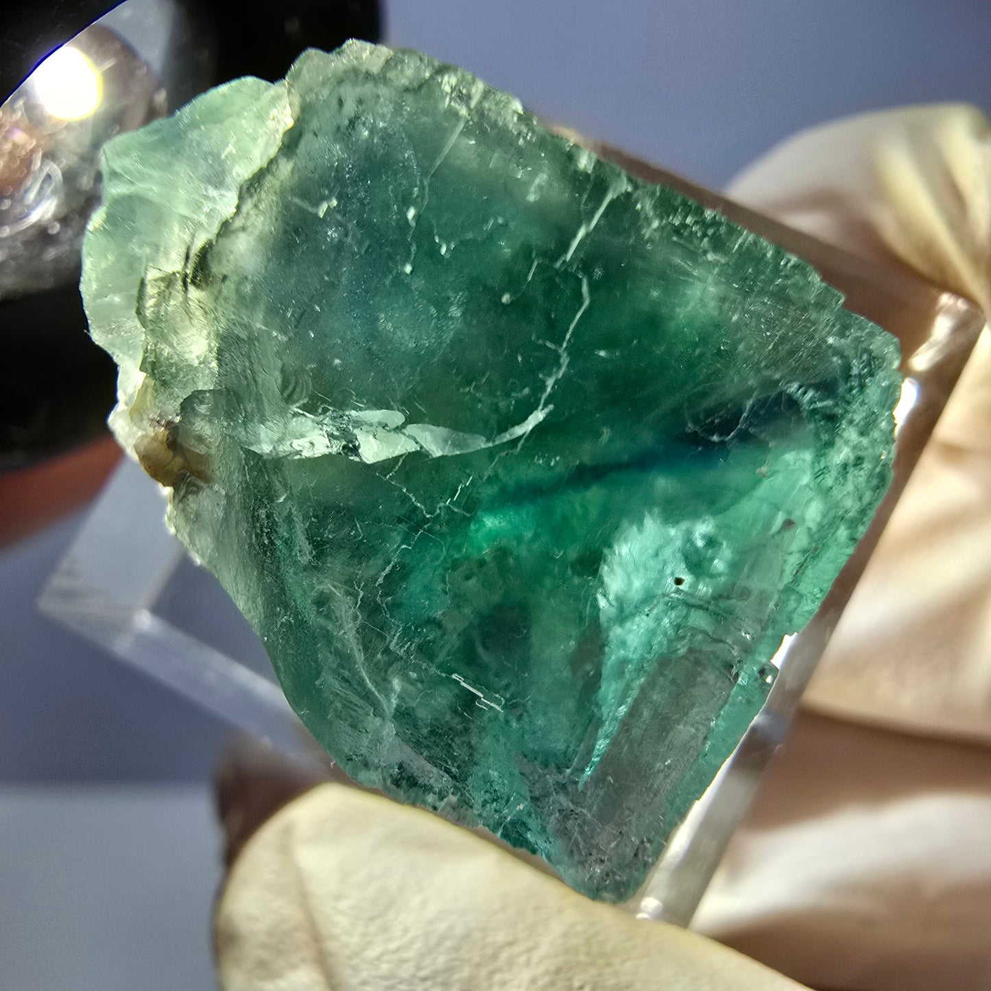 Cube de fluorite fantôme transparente parquetée, vert Okorusu, Namibie 20 x 18 x 15 mm