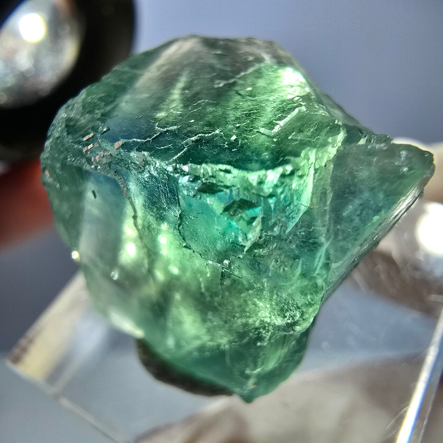 Cube de fluorite fantôme transparente parquetée, vert Okorusu, Namibie 20 x 18 x 15 mm