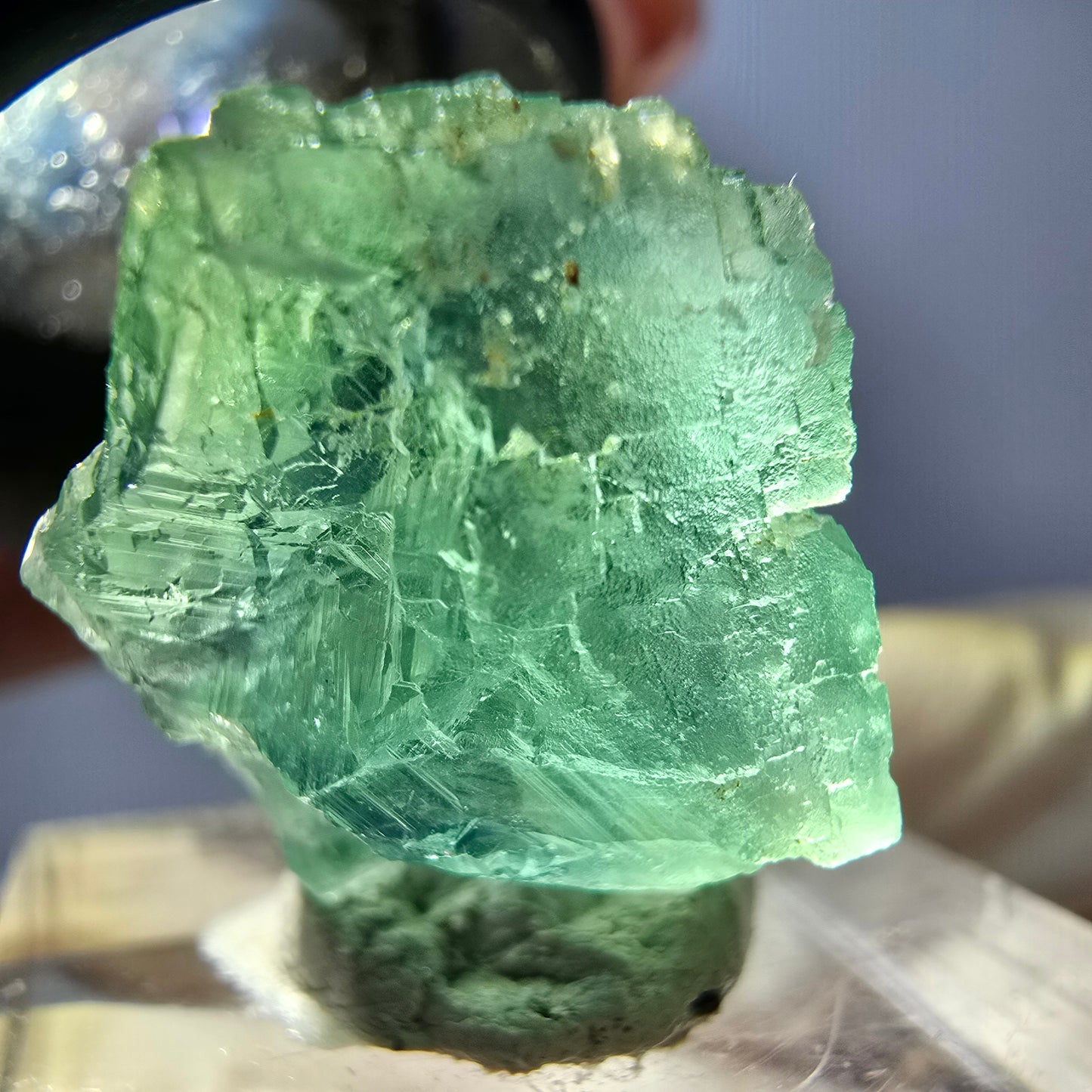 Cube de fluorite fantôme transparente parquetée, vert Okorusu, Namibie 19 x 18 x 15 mm