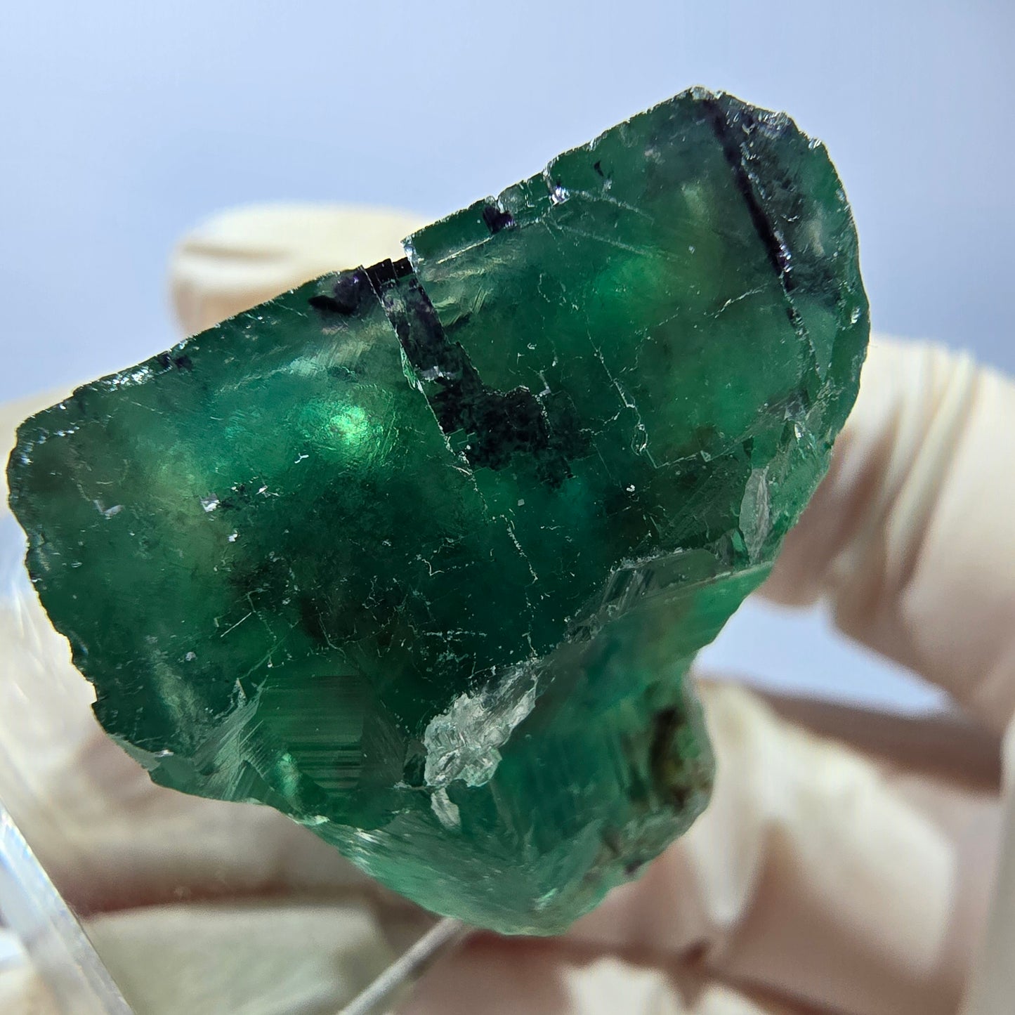 Cube de fluorite fantôme transparente parquetée, vert Okorusu, Namibie 24 x 23 x 21 mm