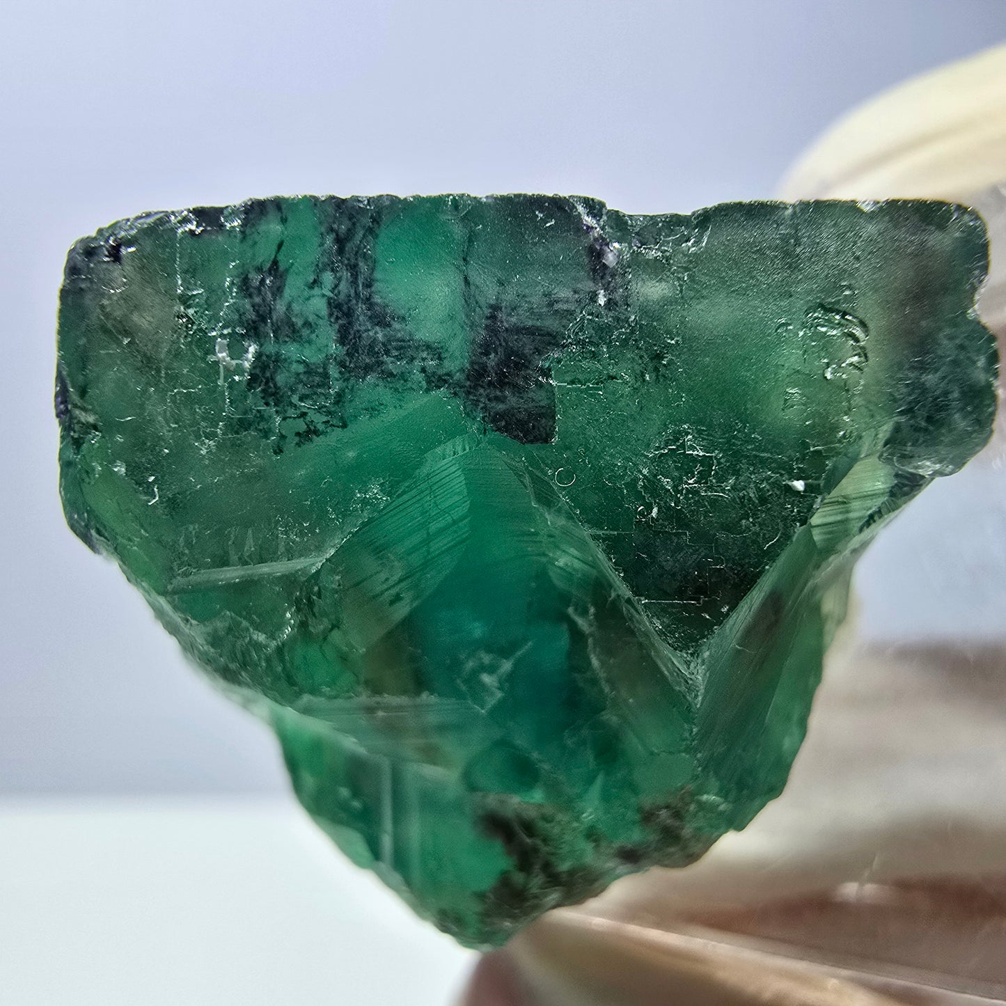 Cube de fluorite fantôme transparente parquetée, vert Okorusu, Namibie 24 x 23 x 21 mm