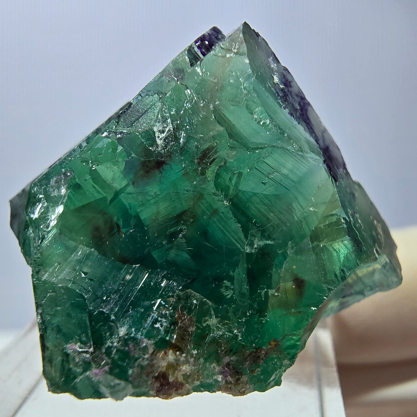 Cube de fluorite fantôme transparente parquetée, vert Okorusu, Namibie 24 x 23 x 21 mm
