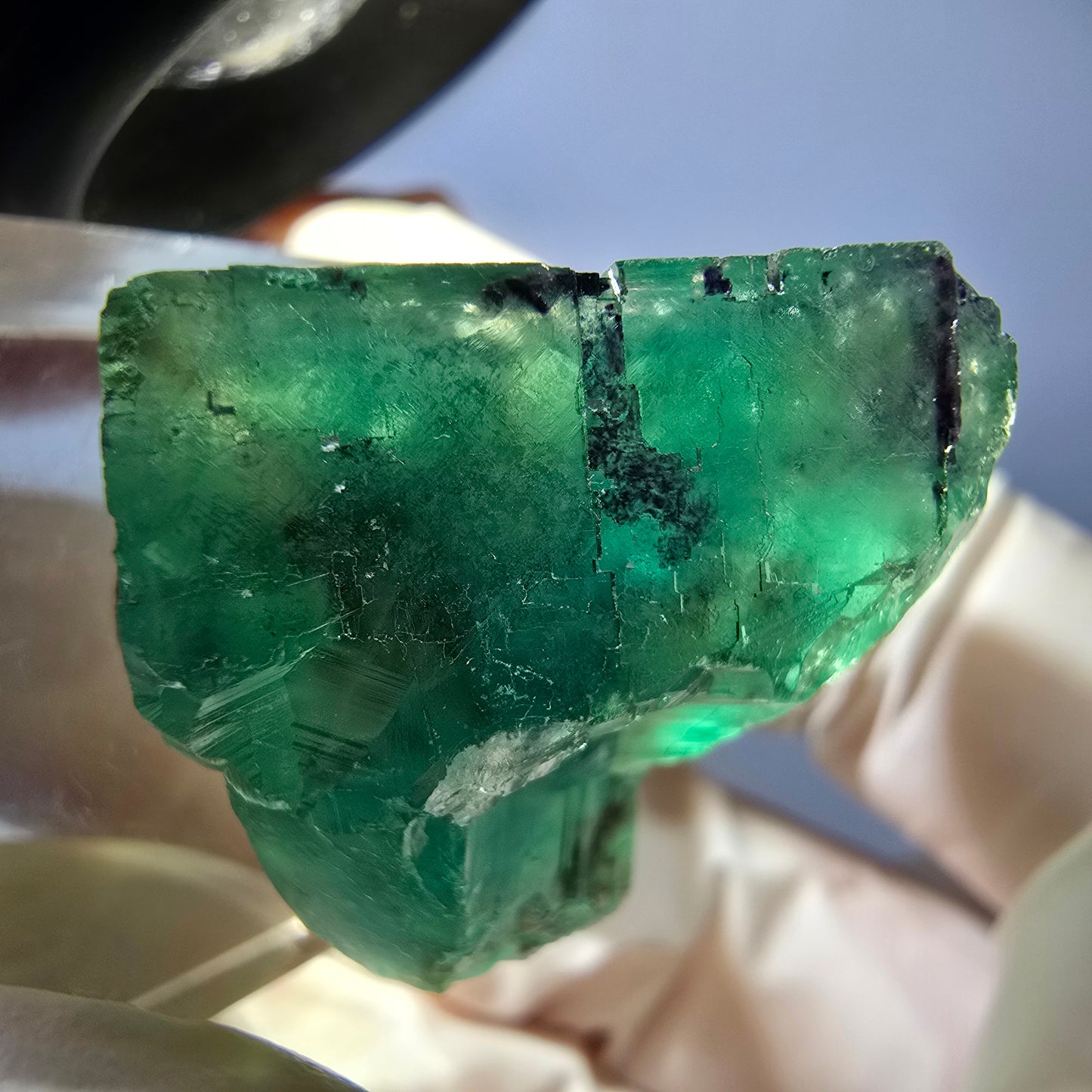 Cube de fluorite fantôme transparente parquetée, vert Okorusu, Namibie 24 x 23 x 21 mm