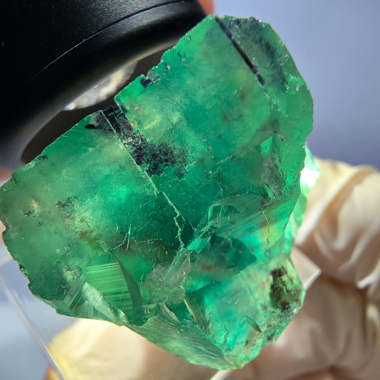 Cube de fluorite fantôme transparente parquetée, vert Okorusu, Namibie 24 x 23 x 21 mm