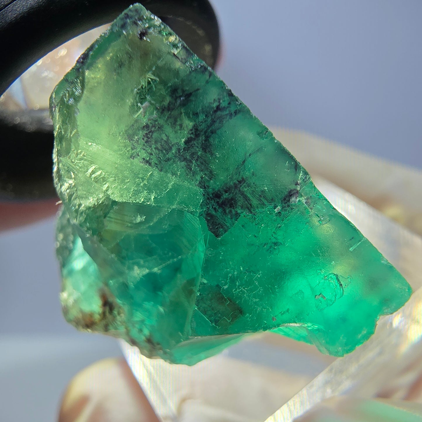 Cube de fluorite fantôme transparente parquetée, vert Okorusu, Namibie 24 x 23 x 21 mm