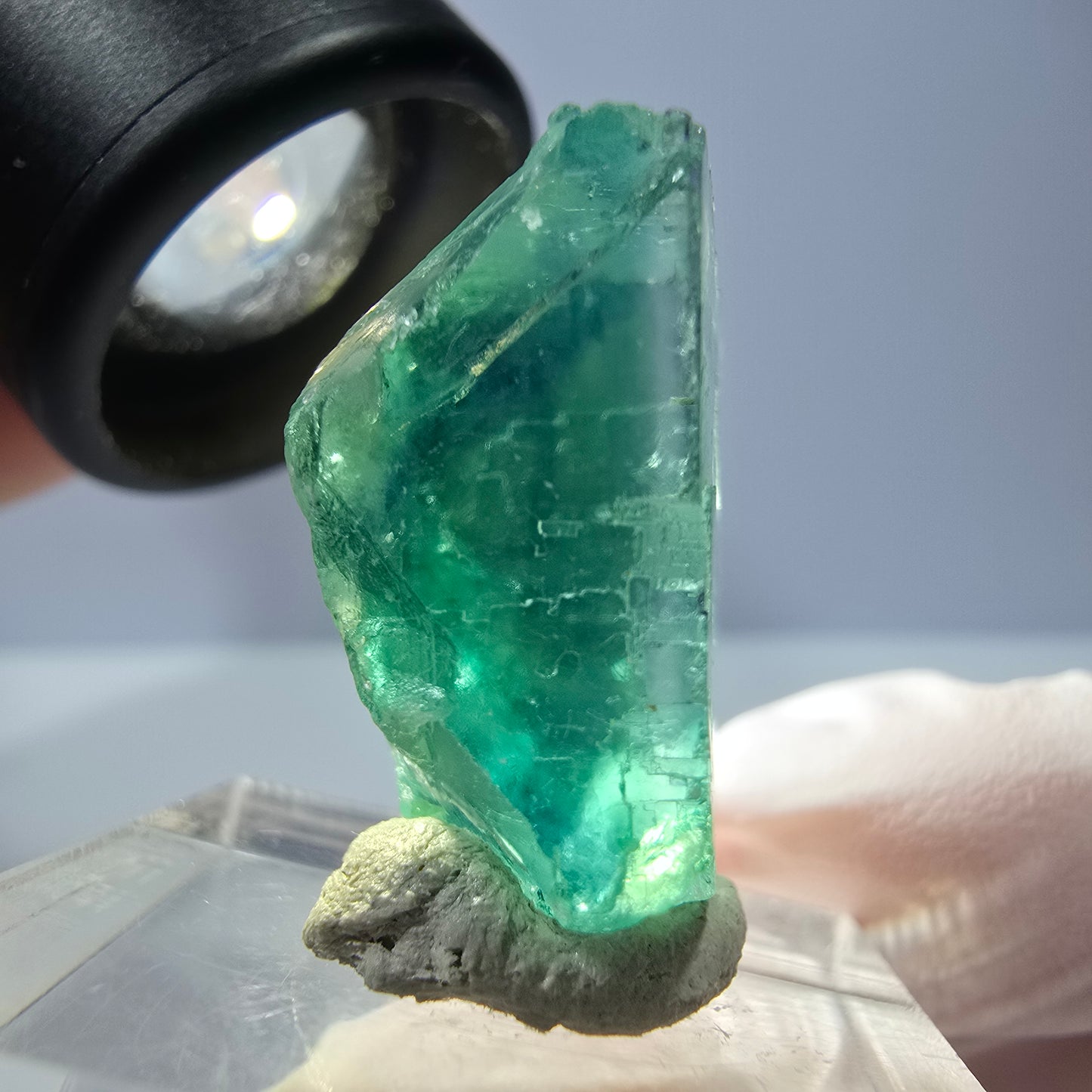 Cube de fluorite fantôme transparente parquetée, vert Okorusu, Namibie 22 x 22 x 17 mm