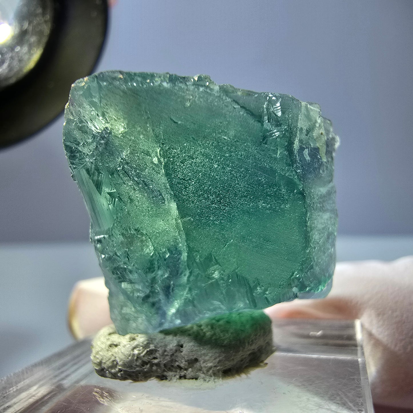 Cube de fluorite fantôme transparente parquetée, vert Okorusu, Namibie 22 x 20 x 18 mm