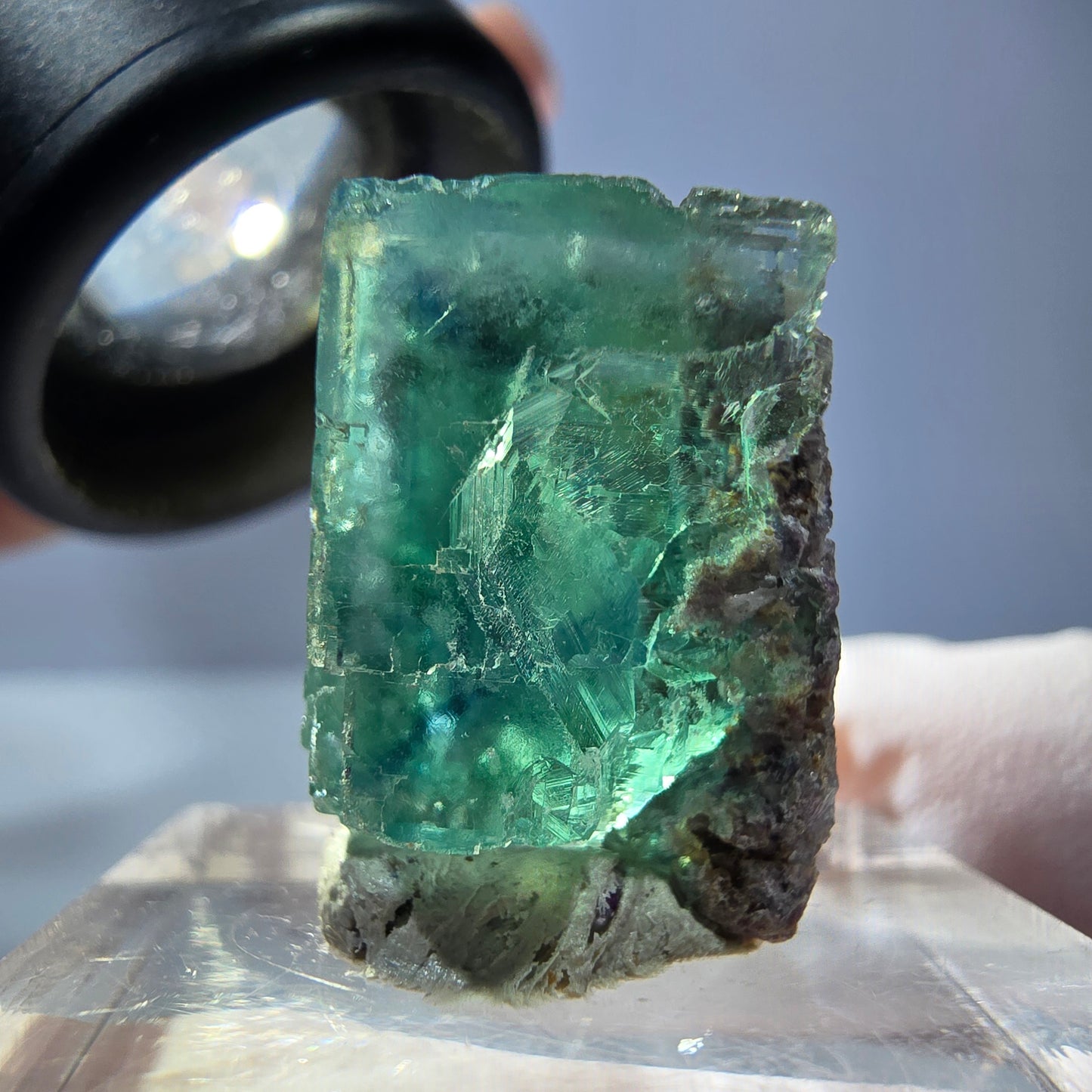 Cube de fluorite fantôme transparente parquetée, vert Okorusu, Namibie 20 x 19 x 15 mm