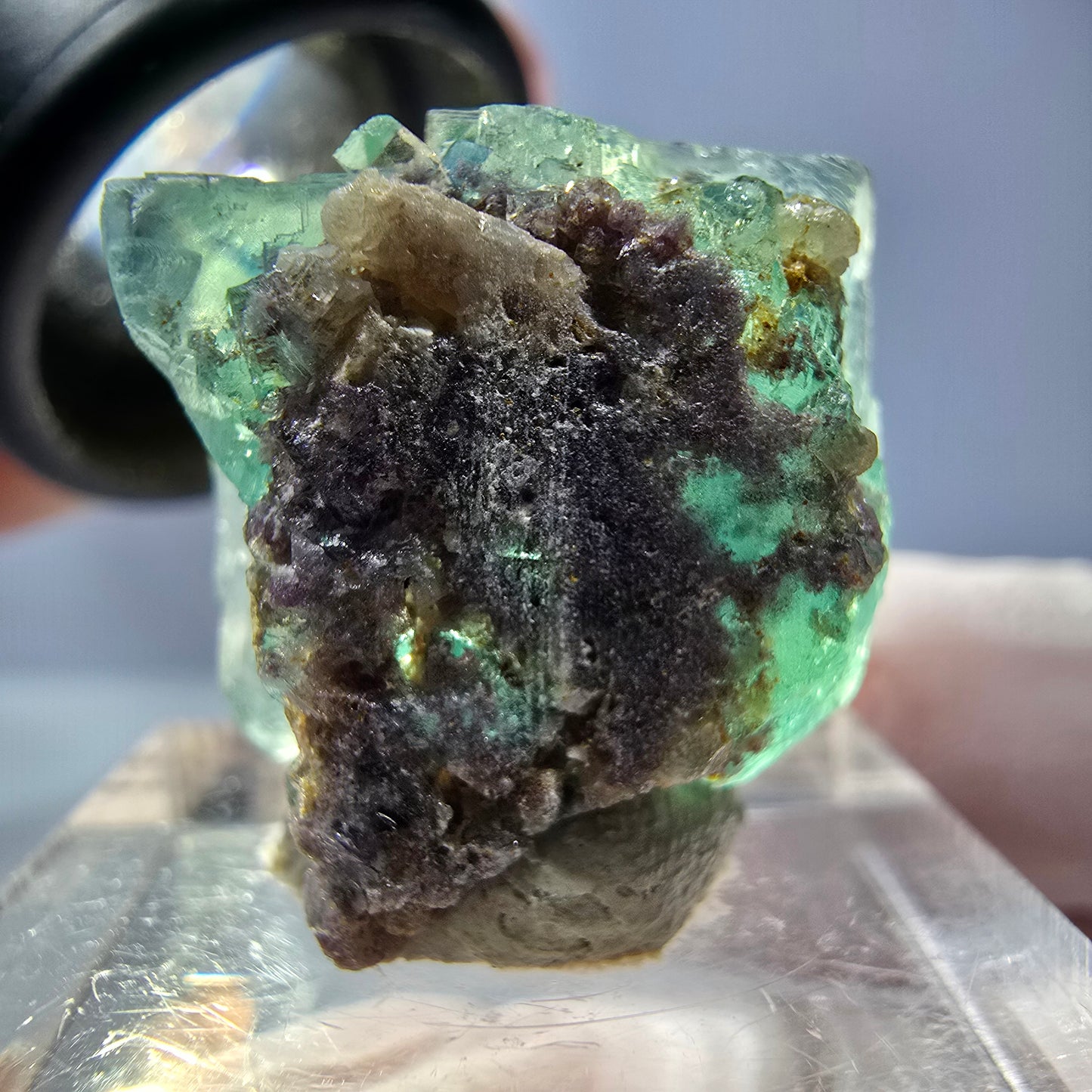 Cube de fluorite fantôme transparente parquetée, vert Okorusu, Namibie 20 x 19 x 15 mm