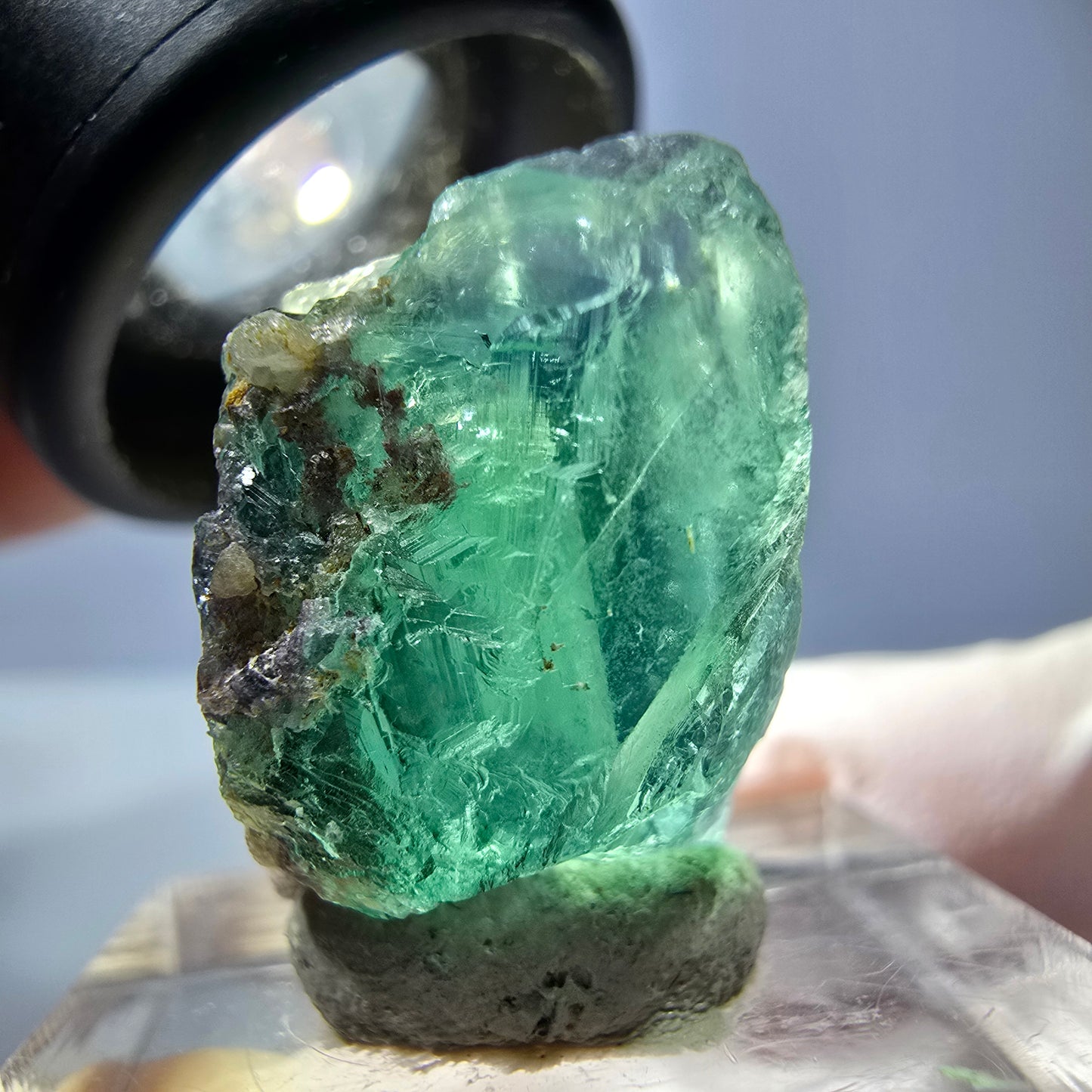 Cube de fluorite fantôme transparente parquetée, vert Okorusu, Namibie 20 x 19 x 15 mm