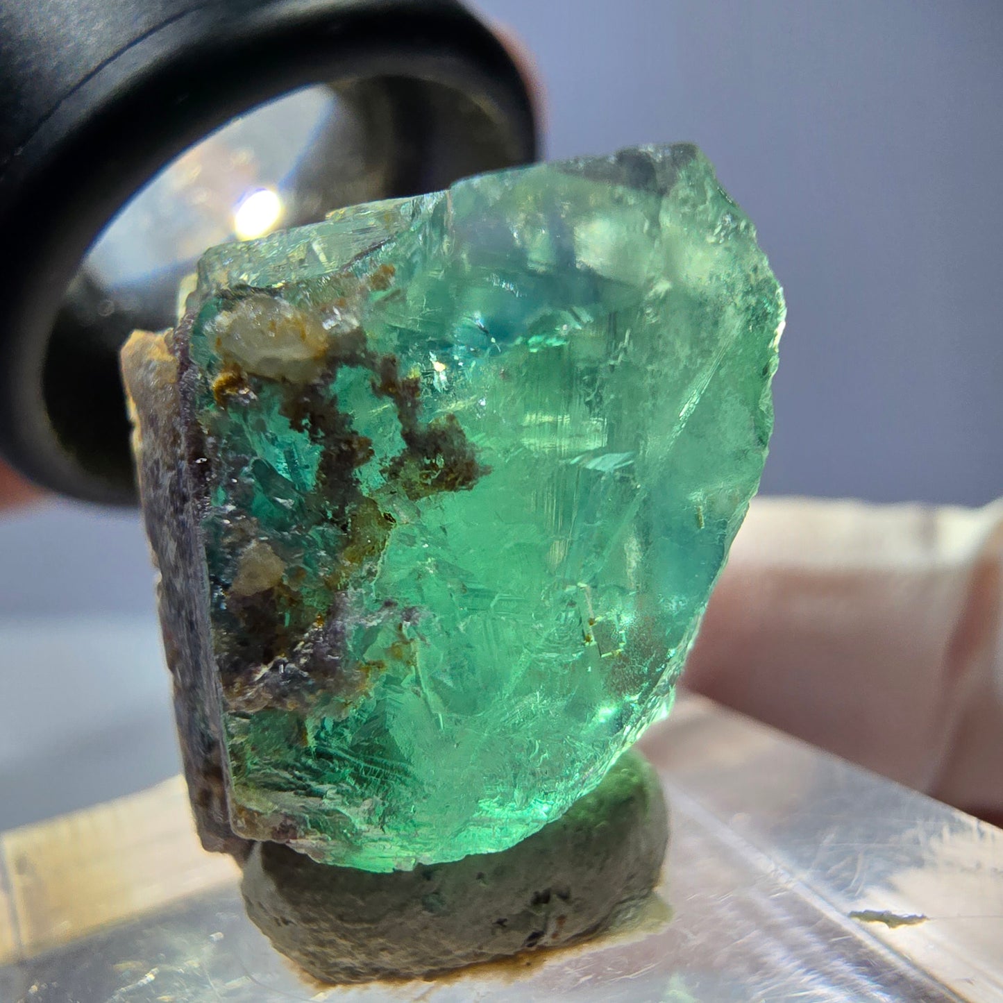 Cube de fluorite fantôme transparente parquetée, vert Okorusu, Namibie 20 x 19 x 15 mm