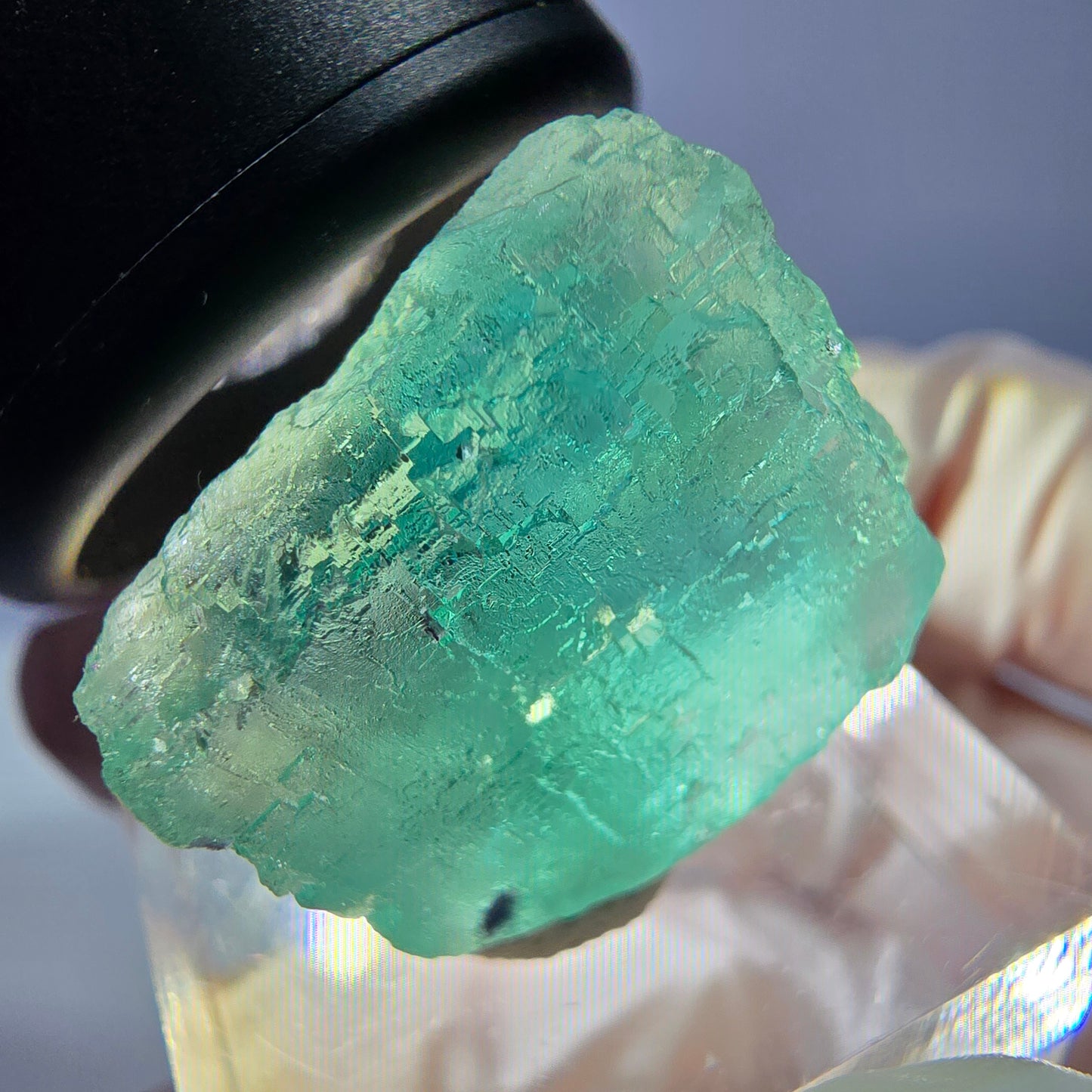 Cube de fluorite fantôme transparente parquetée, vert Okorusu, Namibie 20 x 18 x 17 mm