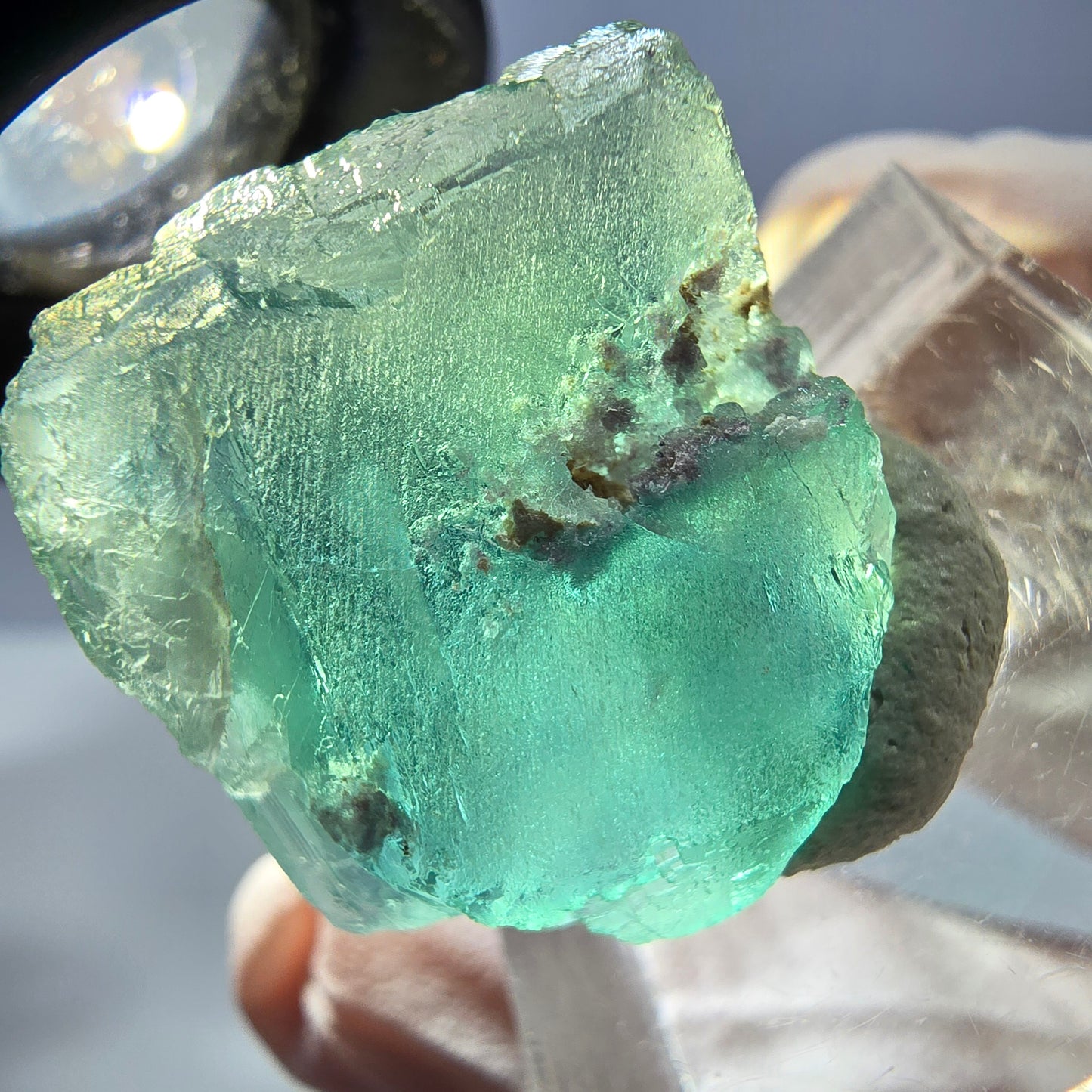 Cube de fluorite fantôme transparente parquetée, vert Okorusu, Namibie 20 x 18 x 17 mm