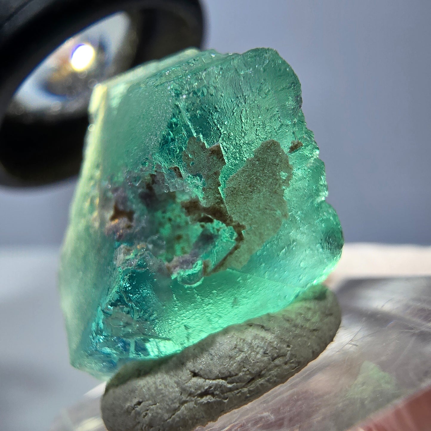 Cube de fluorite fantôme transparente parquetée, vert Okorusu, Namibie 20 x 18 x 17 mm