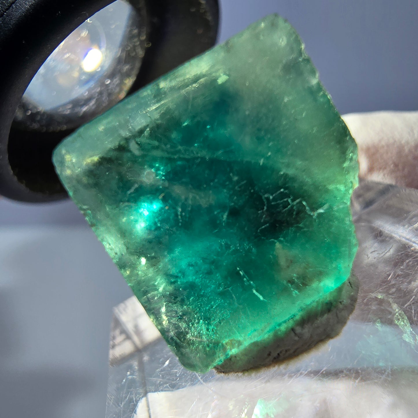 Cube de fluorite fantôme transparente parquetée, vert Okorusu, Namibie 15 x 15 x 13 mm