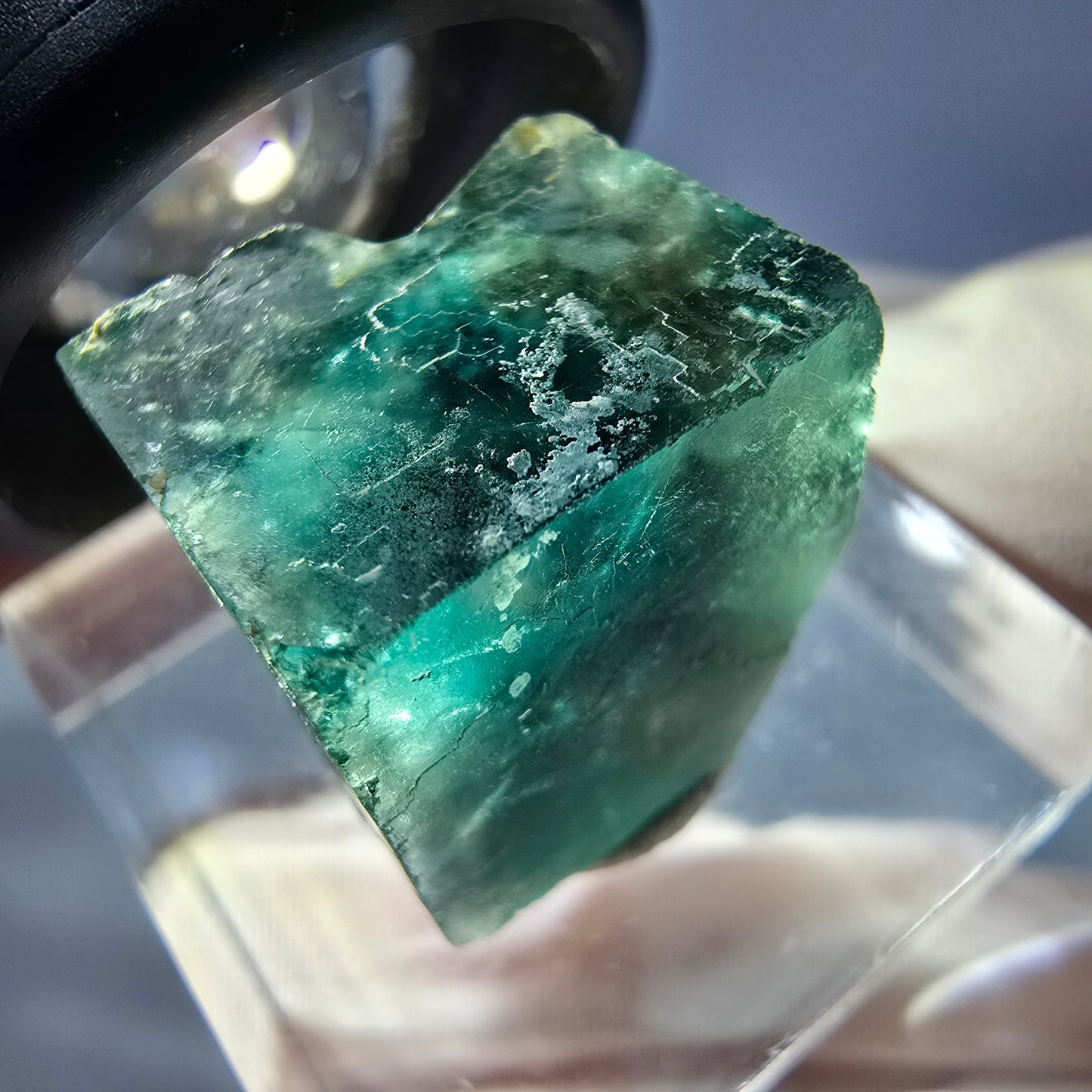 Cube de fluorite fantôme transparente parquetée, vert Okorusu, Namibie 15 x 15 x 13 mm