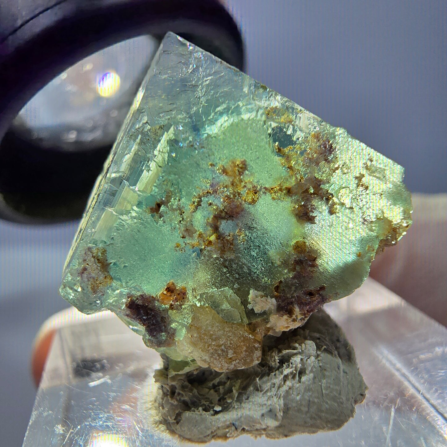 Cube de fluorite fantôme transparente parquetée, vert Okorusu, Namibie 16 x 15 x 13 mm