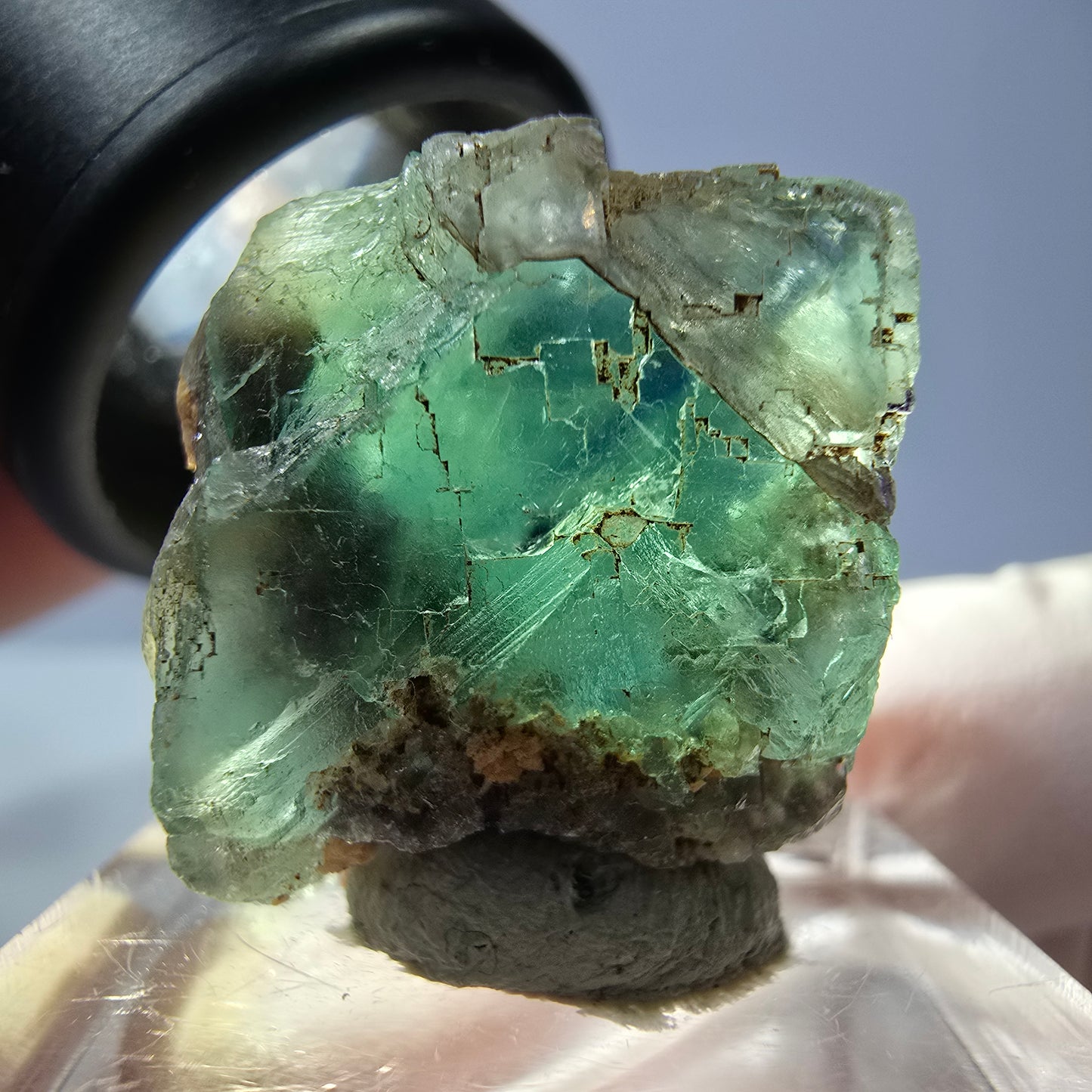 Cube de fluorite fantôme transparente parquetée, vert Okorusu, Namibie 21 x 19 x 19 mm