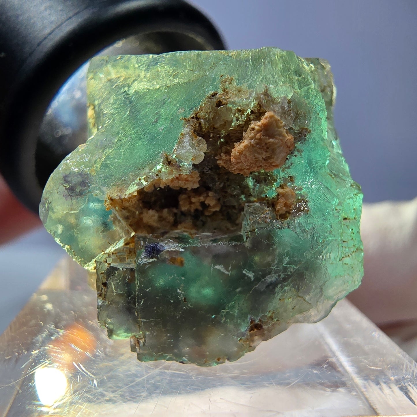 Cube de fluorite fantôme transparente parquetée, vert Okorusu, Namibie 21 x 19 x 19 mm