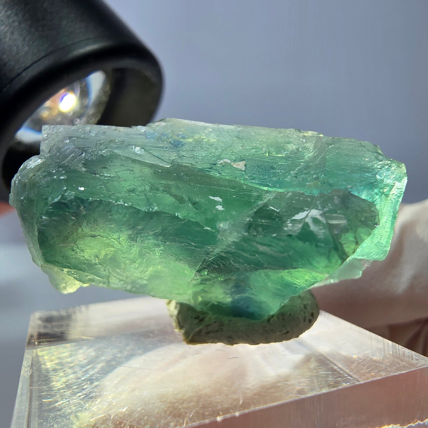 Cube de fluorite fantôme transparente parquetée, vert Okorusu, Namibie 28 x 23 x 18 mm