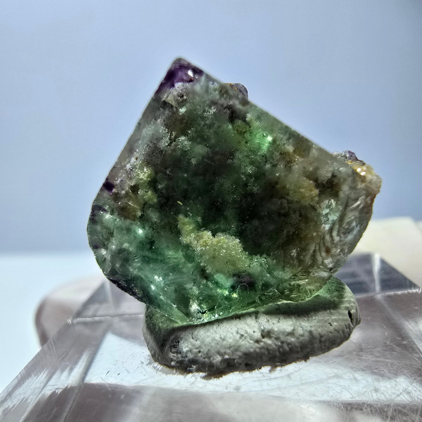 Cube de fluorite fantôme transparente parquetée, vert Okorusu, Namibie 15 x 14 x 12 mm