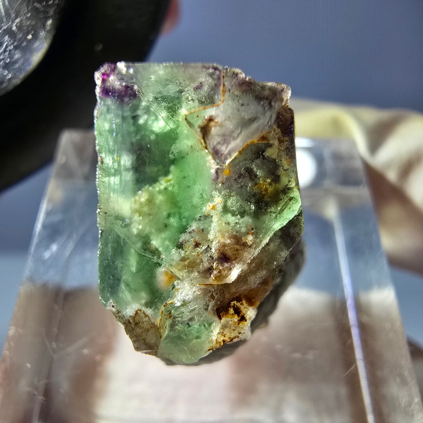 Cube de fluorite fantôme transparente parquetée, vert Okorusu, Namibie 15 x 14 x 12 mm