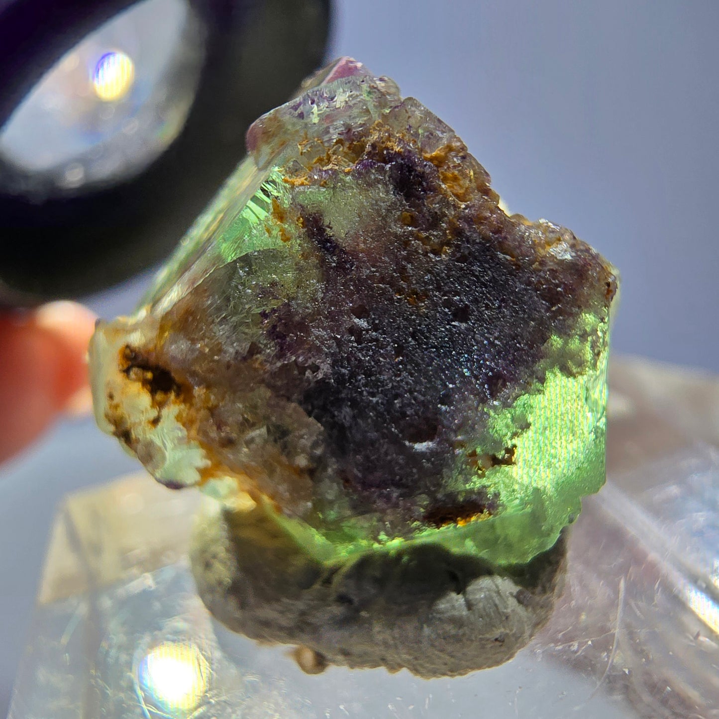 Cube de fluorite fantôme transparente parquetée, vert Okorusu, Namibie 15 x 14 x 12 mm