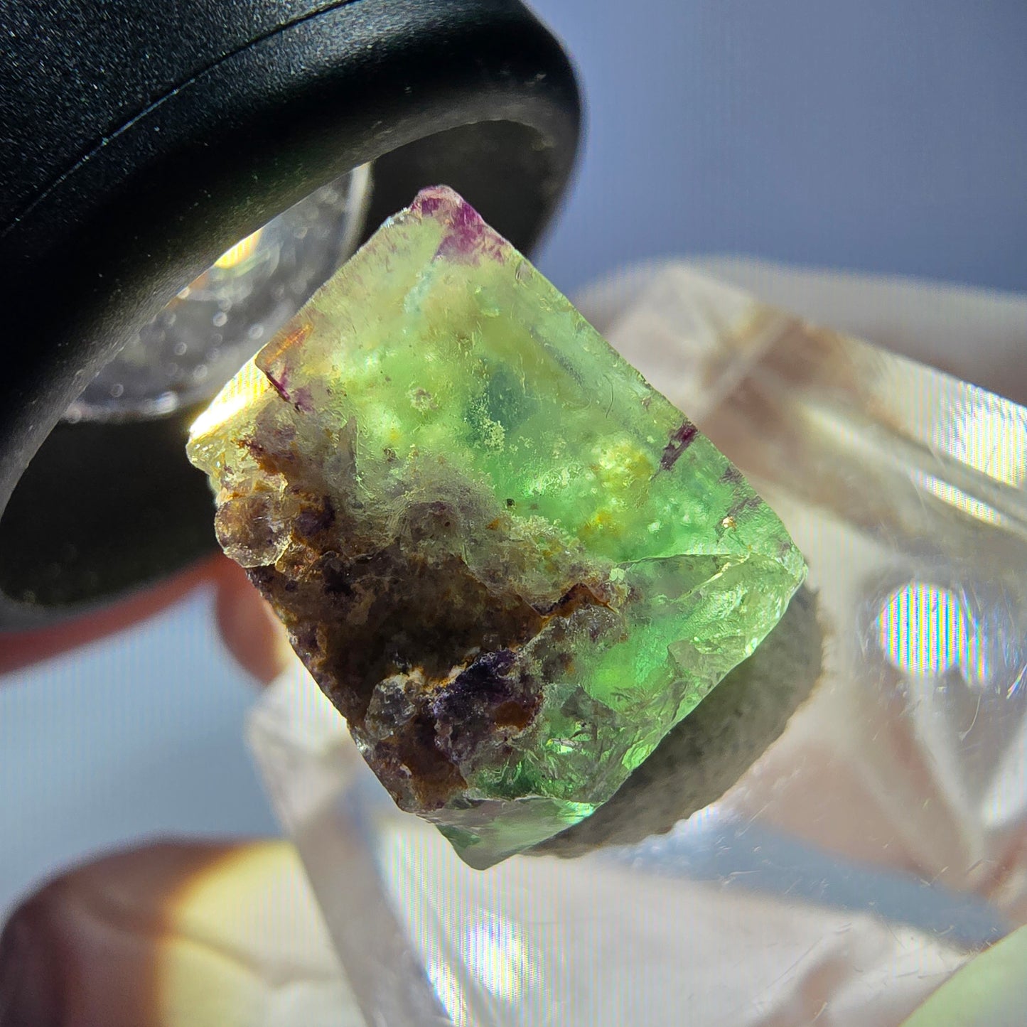 Cube de fluorite fantôme transparente parquetée, vert Okorusu, Namibie 15 x 14 x 12 mm