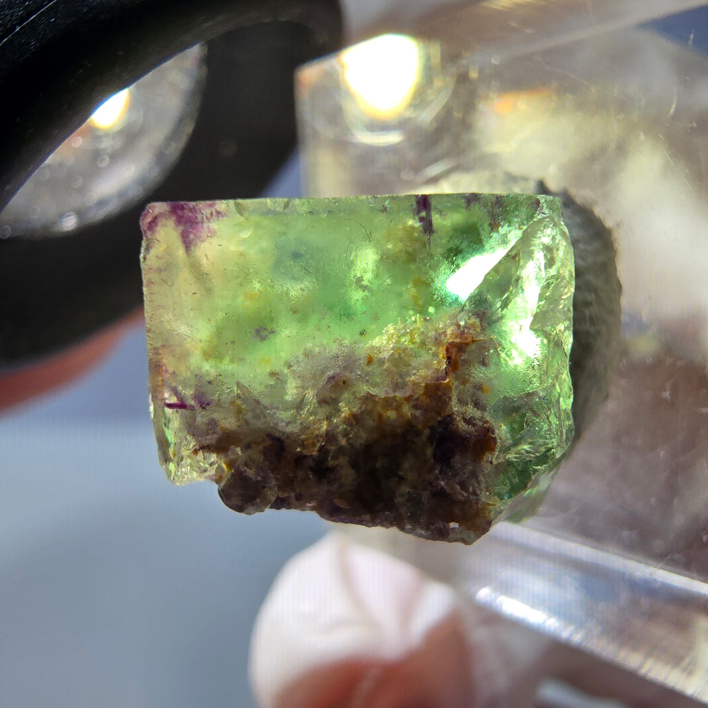 Cube de fluorite fantôme transparente parquetée, vert Okorusu, Namibie 15 x 14 x 12 mm