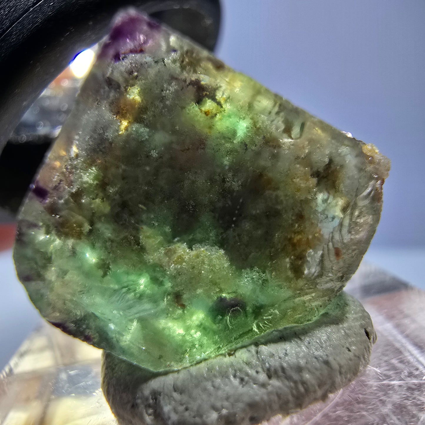 Cube de fluorite fantôme transparente parquetée, vert Okorusu, Namibie 15 x 14 x 12 mm