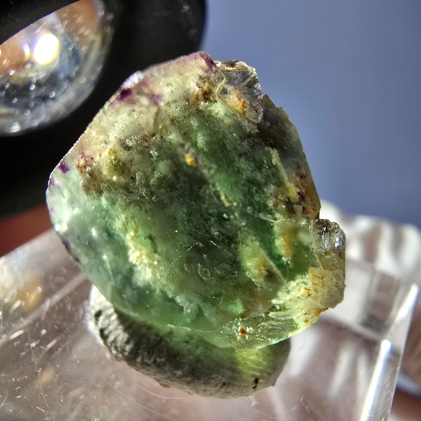 Cube de fluorite fantôme transparente parquetée, vert Okorusu, Namibie 15 x 14 x 12 mm