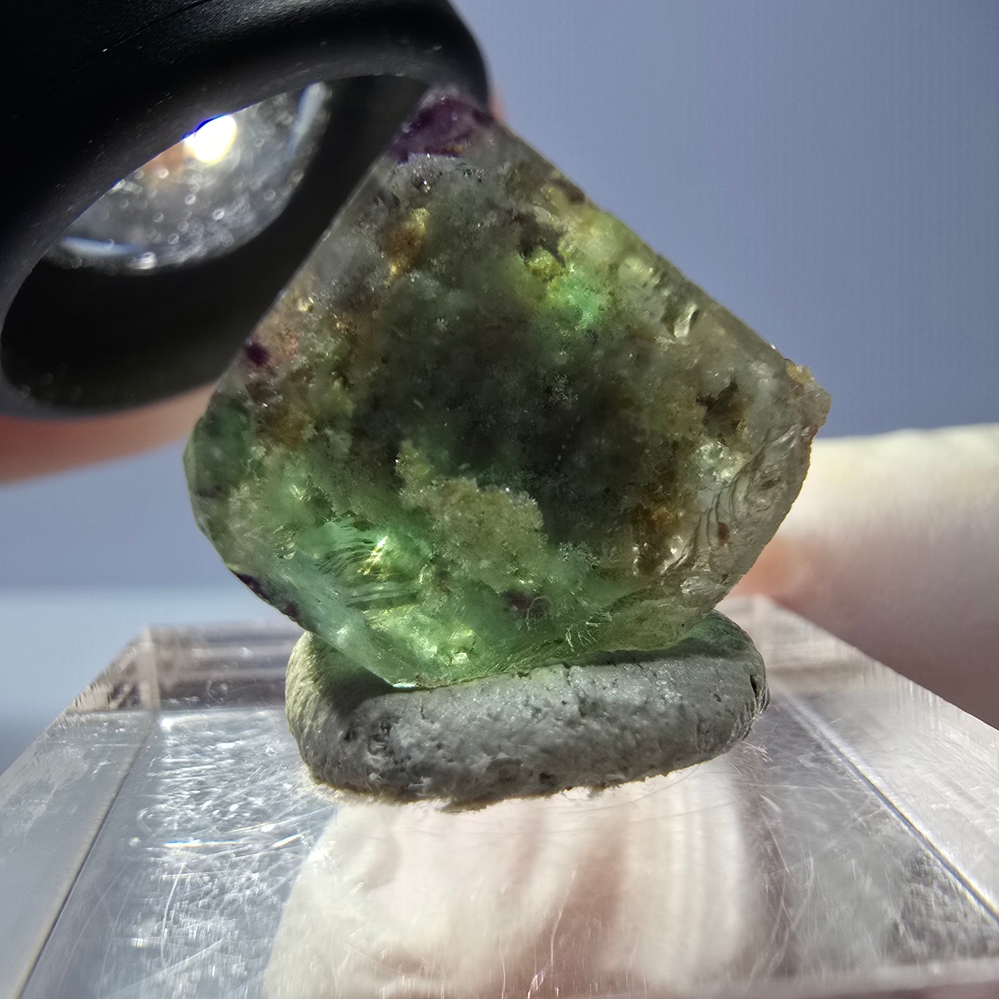 Cube de fluorite fantôme transparente parquetée, vert Okorusu, Namibie 15 x 14 x 12 mm