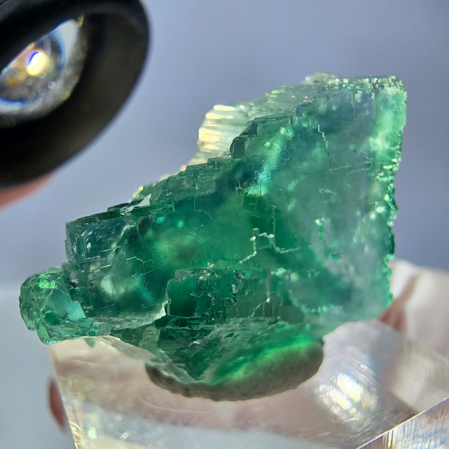 Cube de fluorite fantôme transparente parquetée, vert Okorusu, Namibie 28 x 24 x 22 mm
