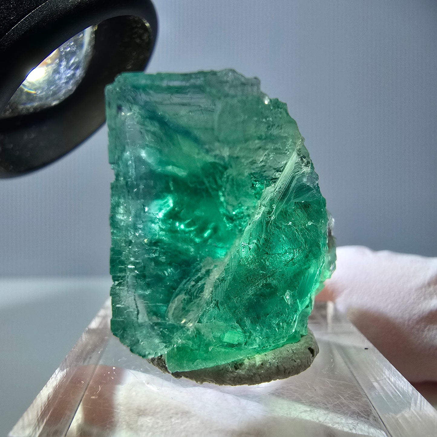 Cube de fluorite fantôme transparente parquetée, vert Okorusu, Namibie 28 x 24 x 22 mm