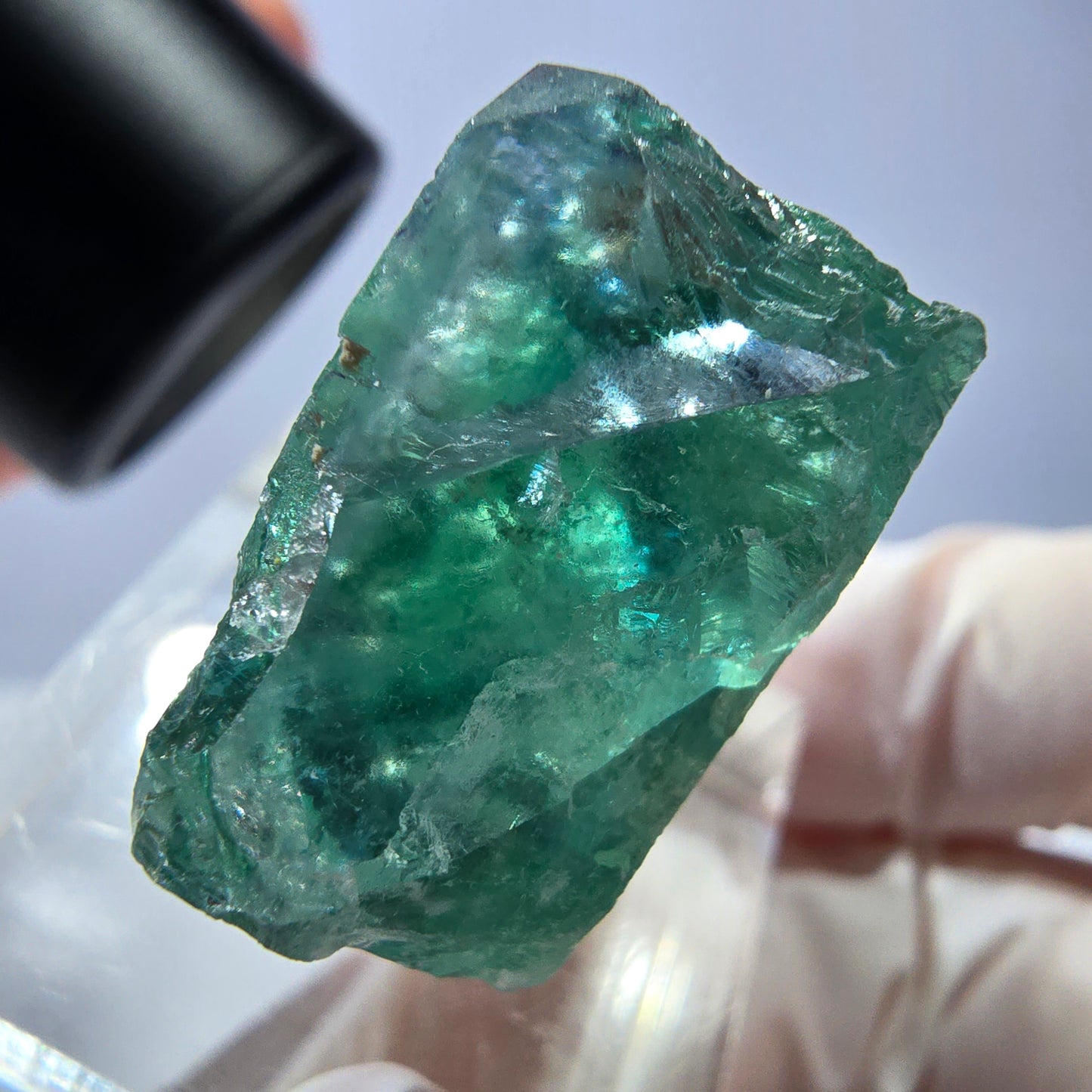 Cube de fluorite fantôme transparente parquetée, vert Okorusu, Namibie 23 x 22 x 15 mm