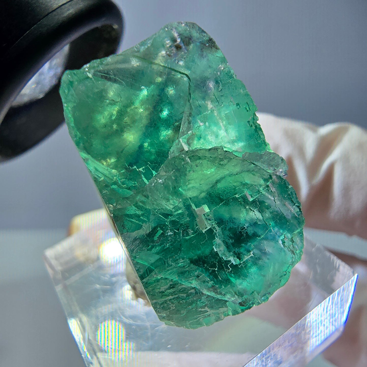 Cube de fluorite fantôme transparente parquetée, vert Okorusu, Namibie 23 x 22 x 15 mm