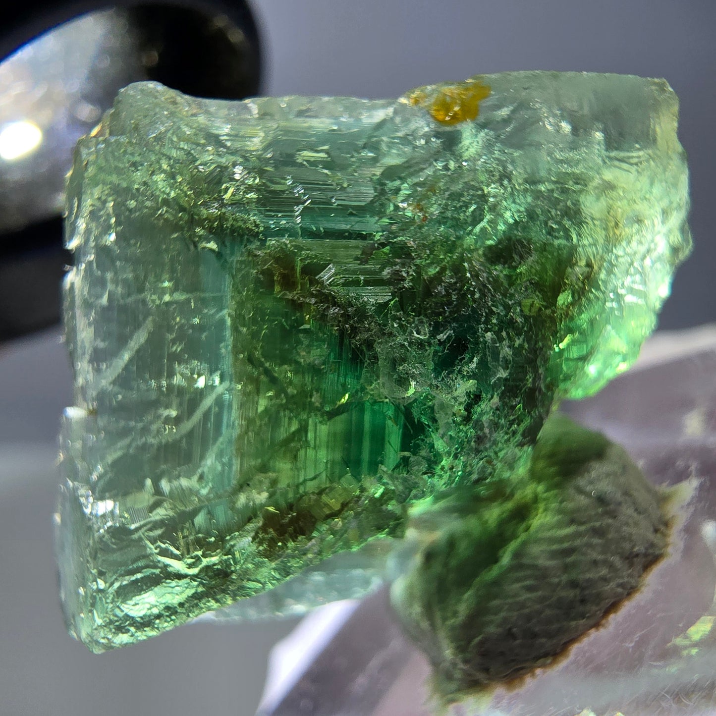Cube de fluorite fantôme transparente parquetée, vert Okorusu, Namibie 23 x 21 x 15 mm