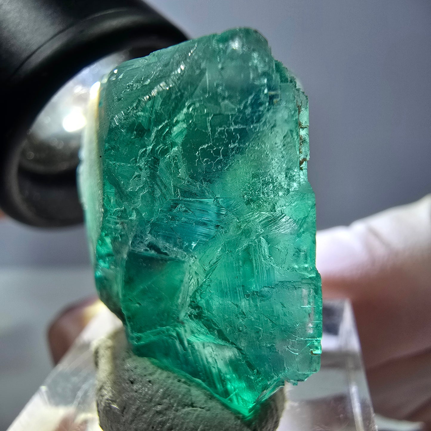 Cube de fluorite fantôme transparente parquetée, vert Okorusu, Namibie 27 x 24 x 23 mm