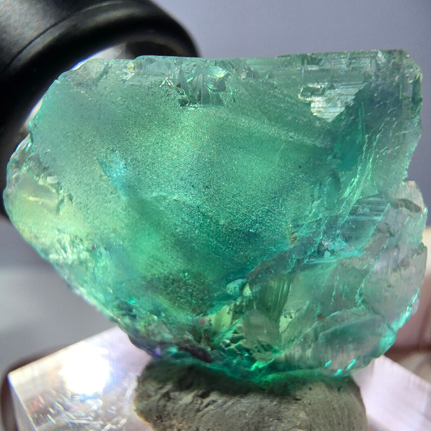 Cube de fluorite fantôme transparente parquetée, vert Okorusu, Namibie 27 x 24 x 23 mm