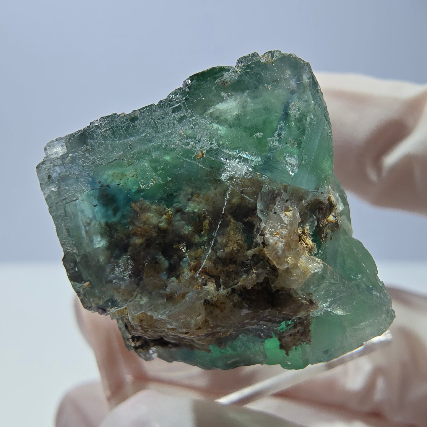 Cube de fluorite fantôme transparente parquetée, vert Okorusu, Namibie 21 x 21 x 19 mm