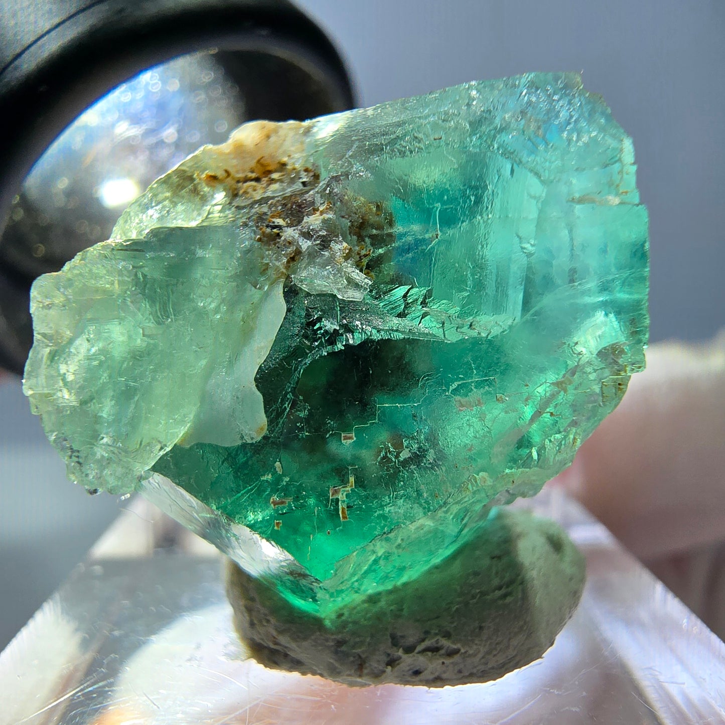 Cube de fluorite fantôme transparente parquetée, vert Okorusu, Namibie 21 x 21 x 19 mm
