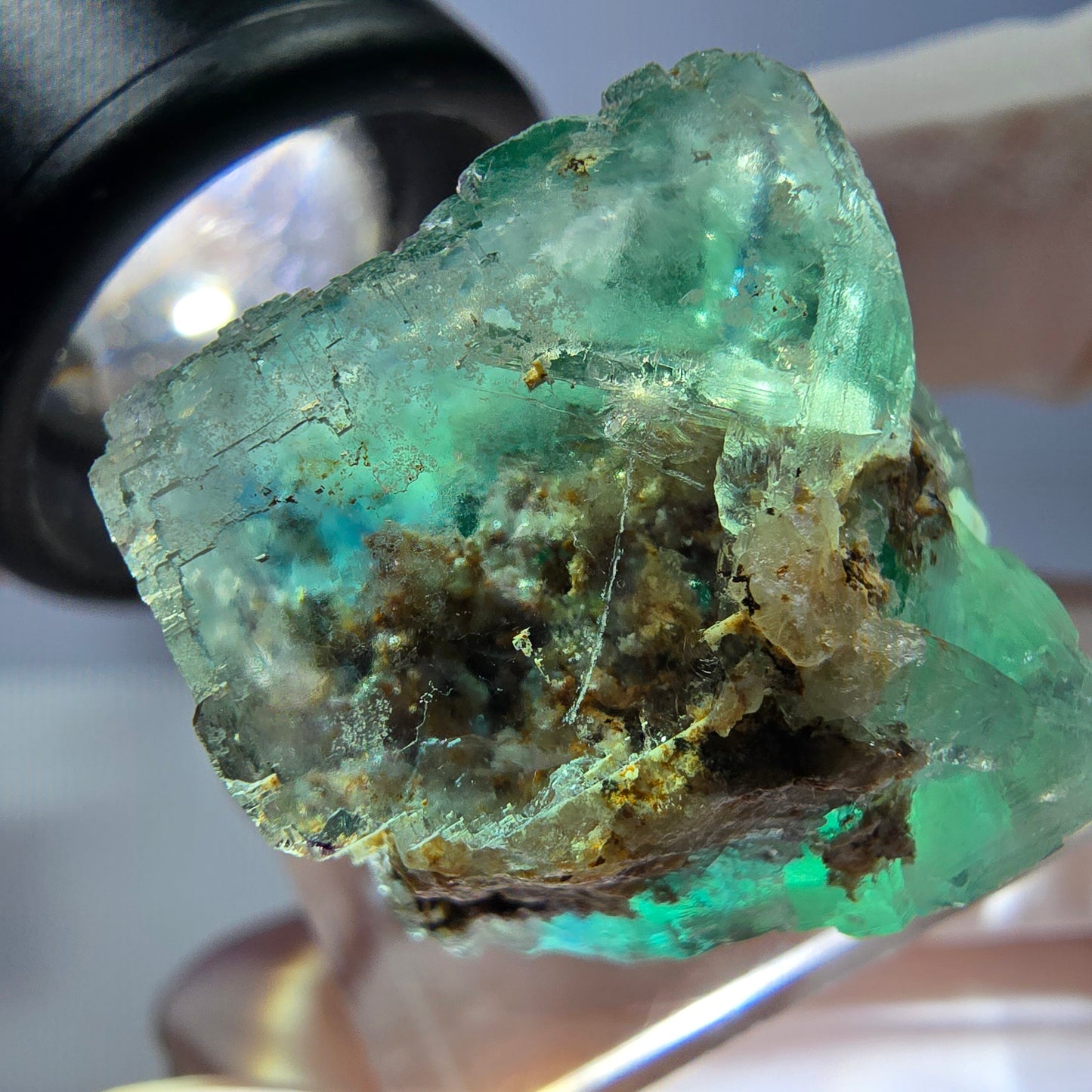 Cube de fluorite fantôme transparente parquetée, vert Okorusu, Namibie 21 x 21 x 19 mm