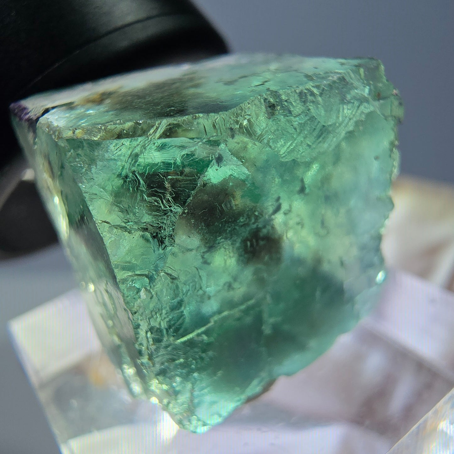 Cube de fluorite fantôme transparente parquetée, vert Okorusu, Namibie 19 x 19 x 15 mm