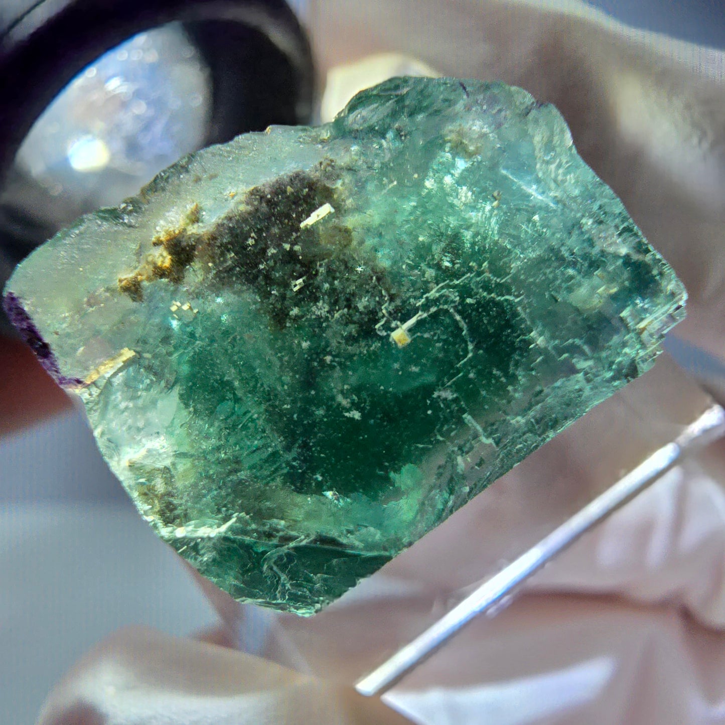 Cube de fluorite fantôme transparente parquetée, vert Okorusu, Namibie 19 x 19 x 15 mm