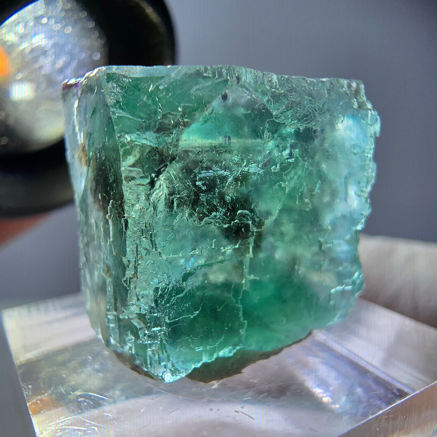 Cube de fluorite fantôme transparente parquetée, vert Okorusu, Namibie 19 x 19 x 15 mm