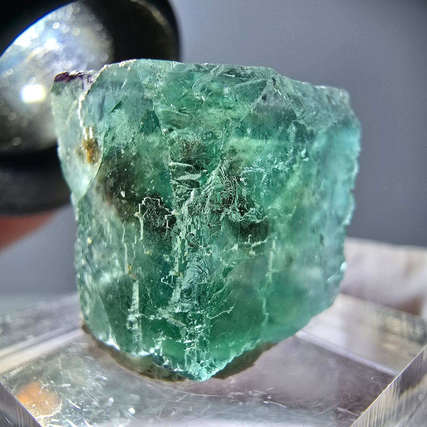 Cube de fluorite fantôme transparente parquetée, vert Okorusu, Namibie 19 x 19 x 15 mm