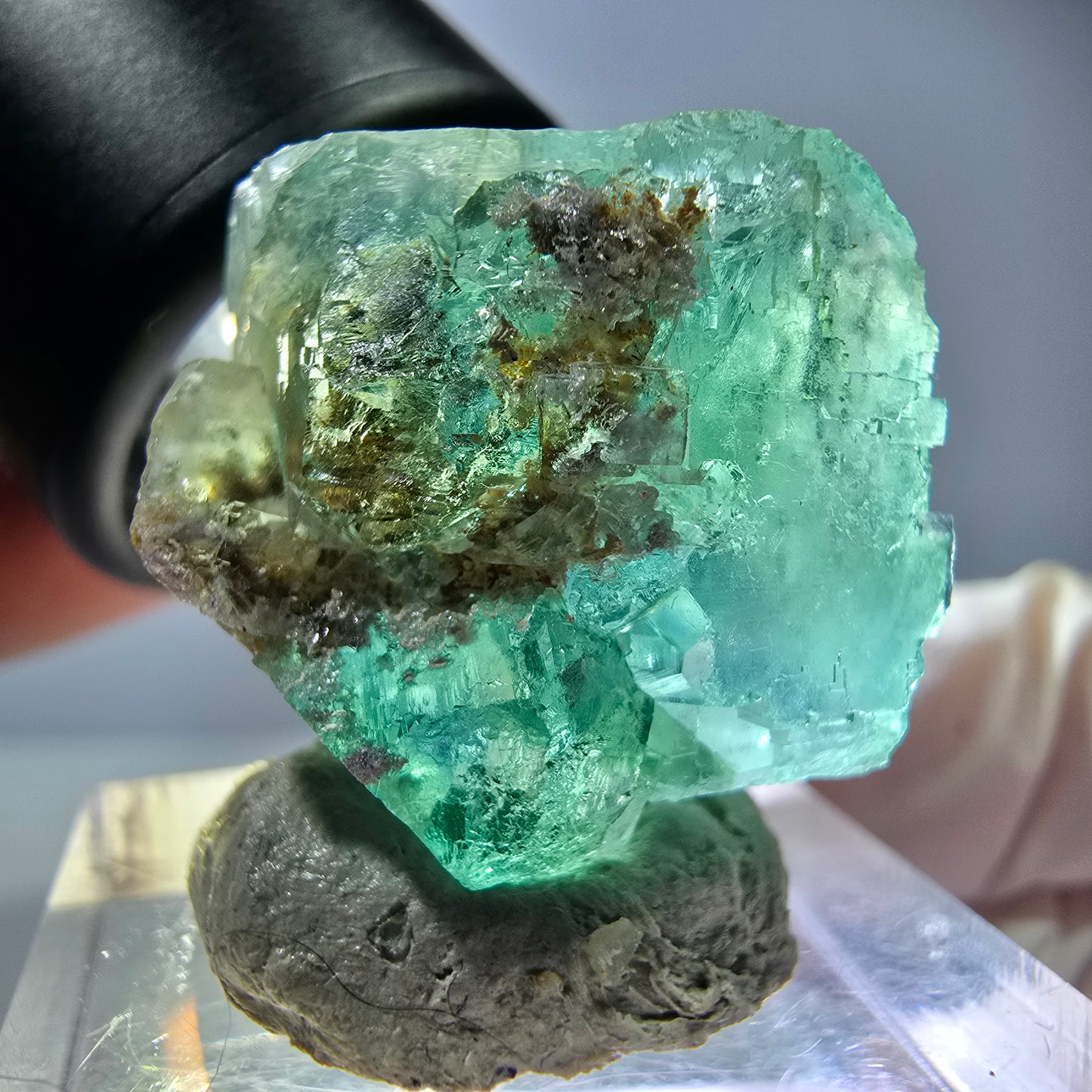 Klarer Phantom Fluorit Würfel parkettiert, grün Okorusu, Namibia 24*21*18mm